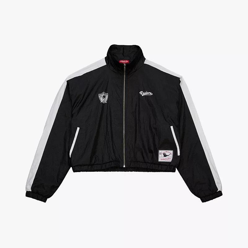 Women's Mitchell & Ness Black Oakland Raiders Nylon Cropped Full-Zip Jacket, Size: Small Product Image