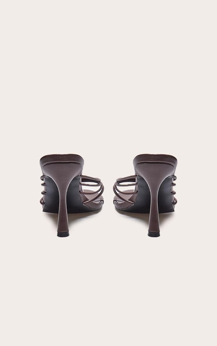 Chocolate Pu Round Toe Thong Strappy Mid Heeled Mules Product Image
