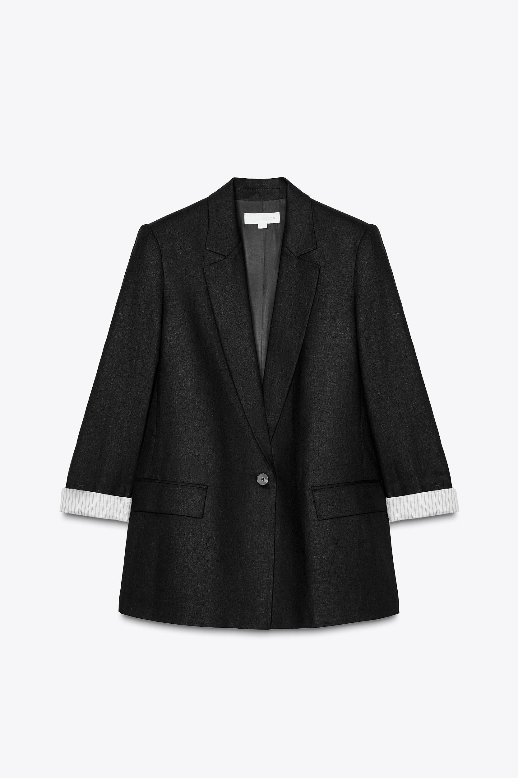 PRINTED LINEN BLEND CUFFED BLAZER Product Image