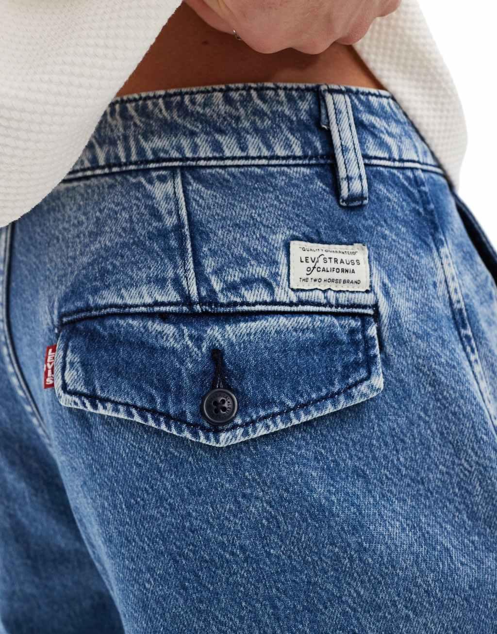Levi's XX authentic straight denim pleated chinos in mid blue Product Image