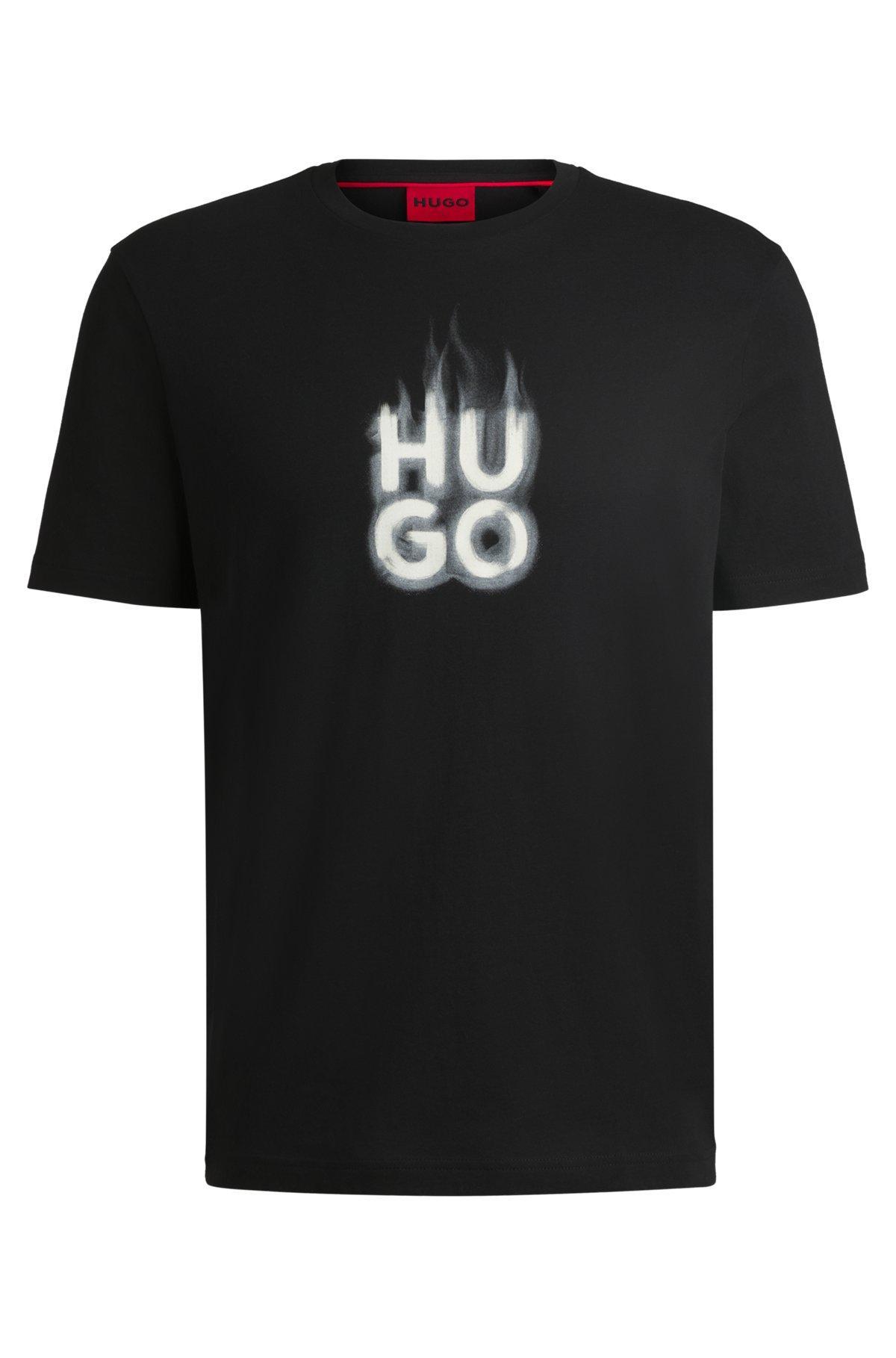 Cotton-jersey T-shirt with stacked smoke logo Product Image