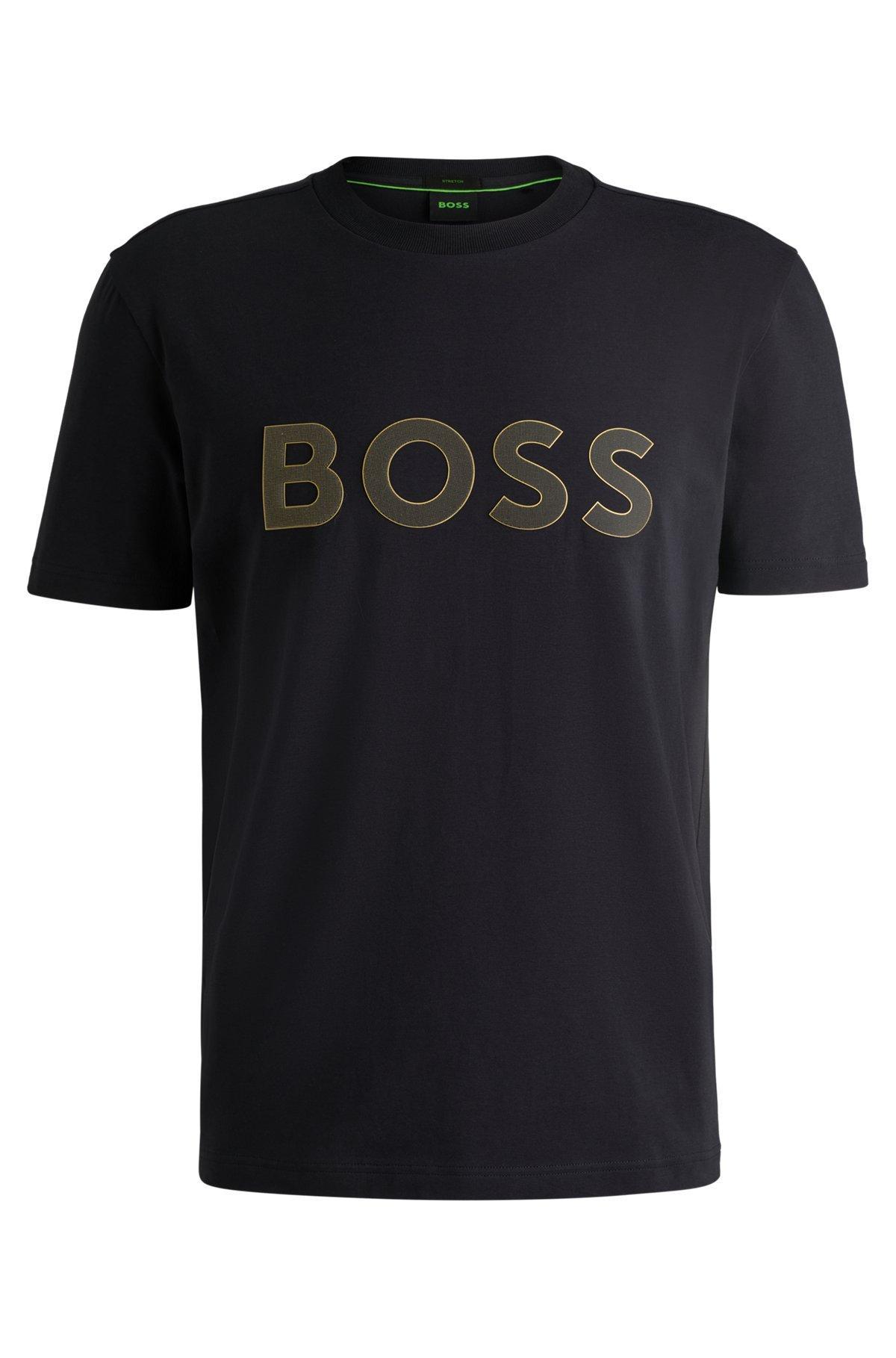 Stretch-cotton T-shirt with large logo Product Image