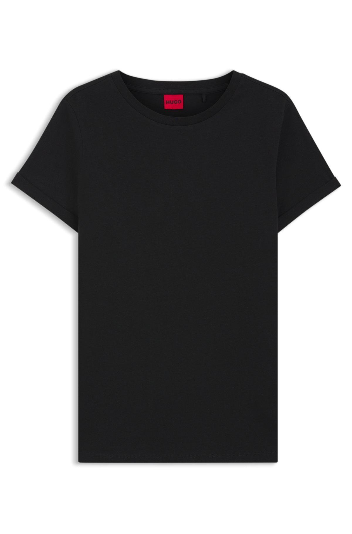 HUGO - Relaxed fit T-shirt in cotton with cut-logo print - Black Product Image