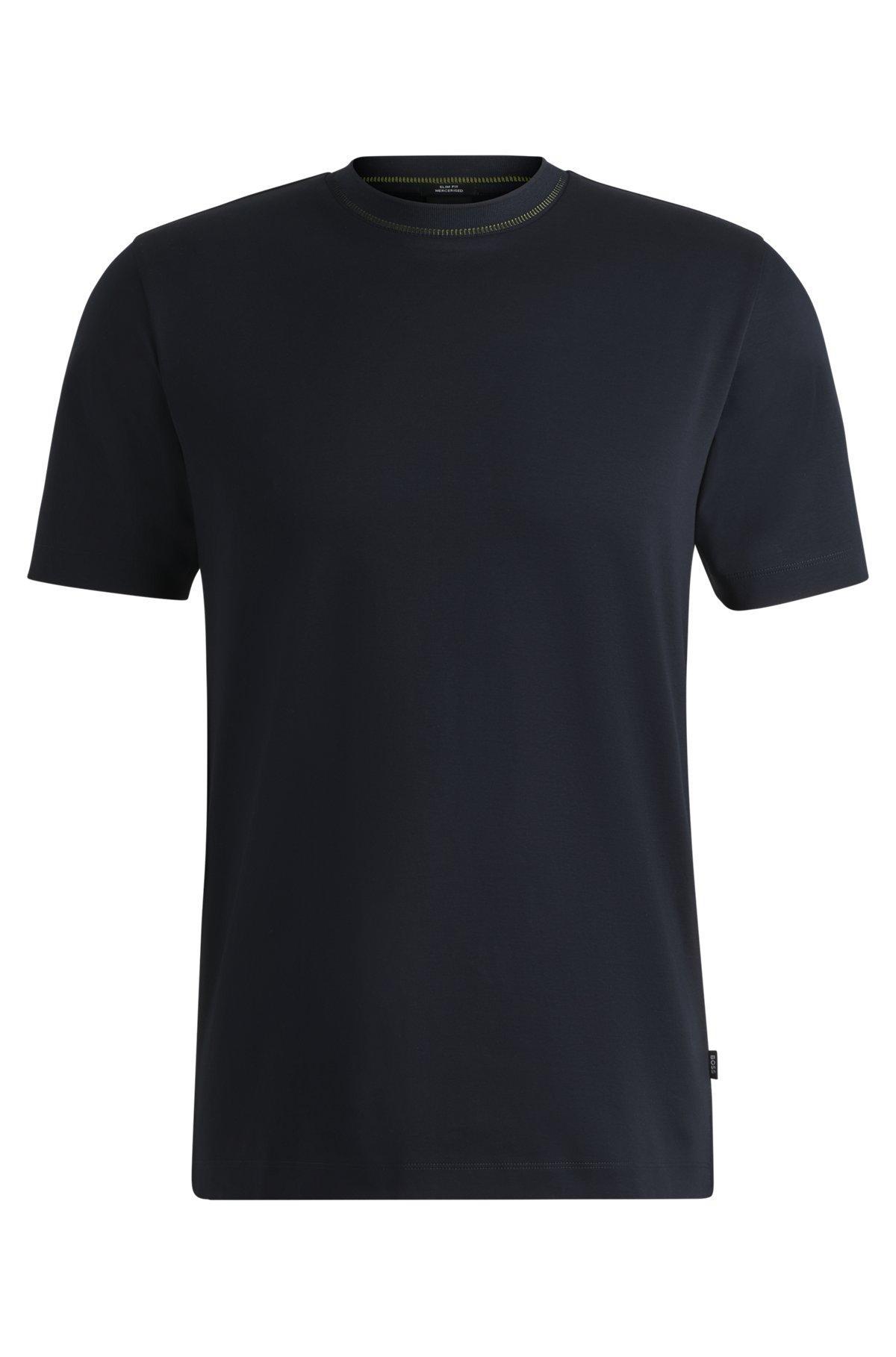 Mercerized-cotton slim-fit T-shirt with collar stripe Product Image
