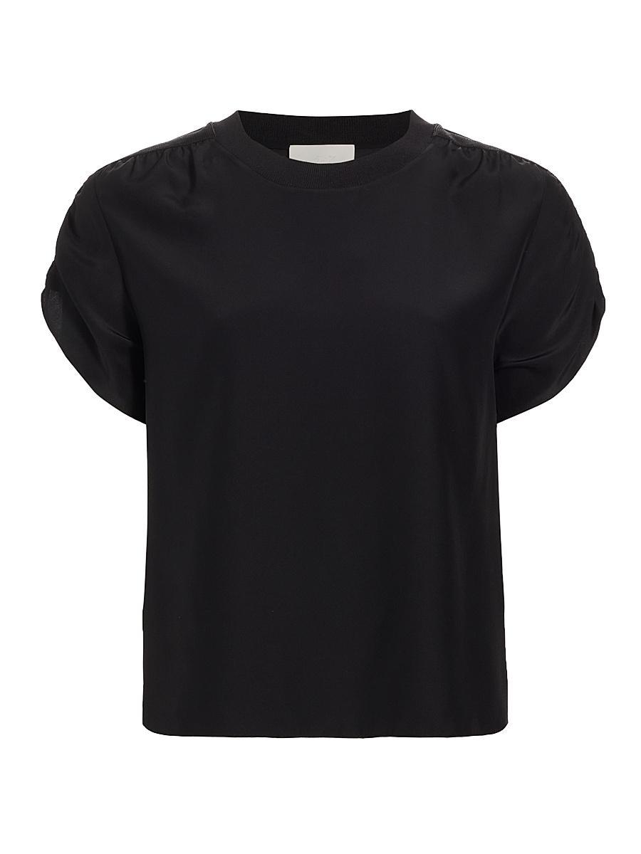 Lorainne Short Ruched-Sleeve Silk Top Product Image