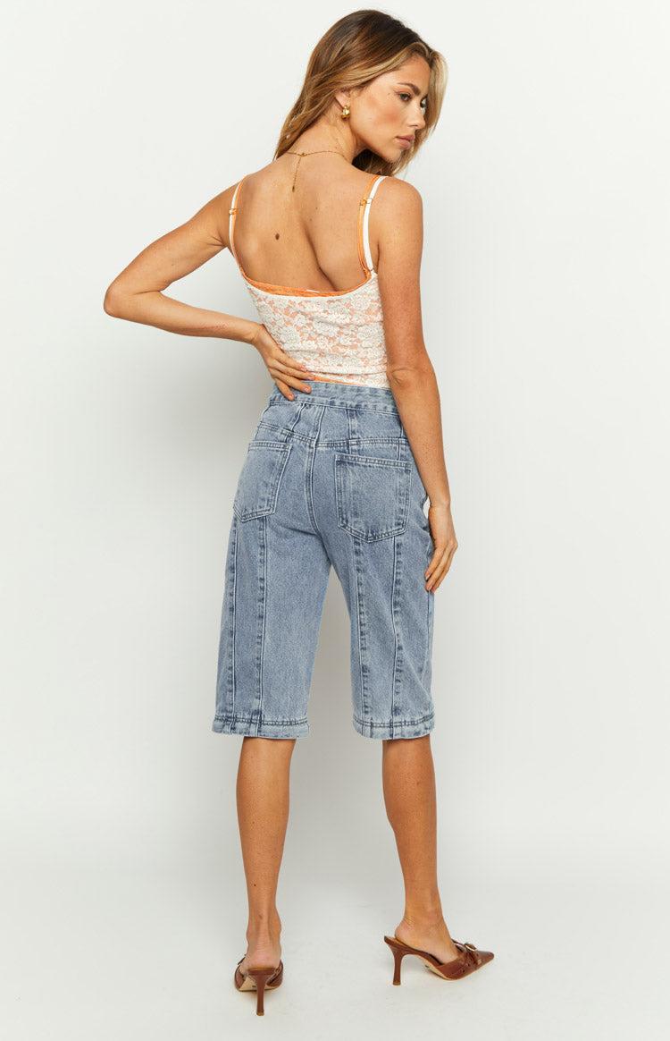 The Phoebe Mid Wash Denim Jeans to Jorts Product Image