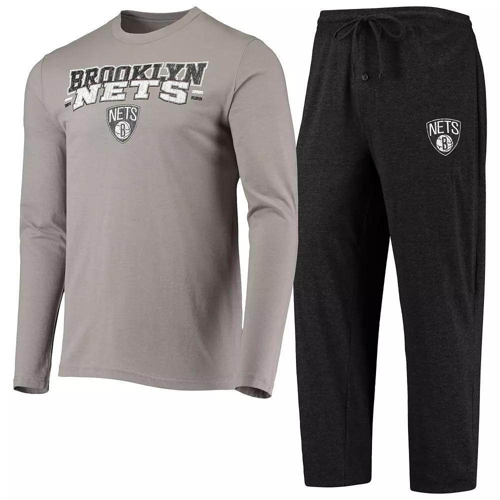 Men's Concepts Sport Black/Gray Brooklyn Nets Long Sleeve T-Shirt & Pants Sleep Set, Size: Large Product Image