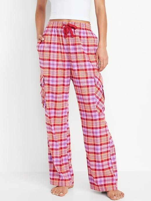 High-Waisted Flannel Cargo Pants Product Image