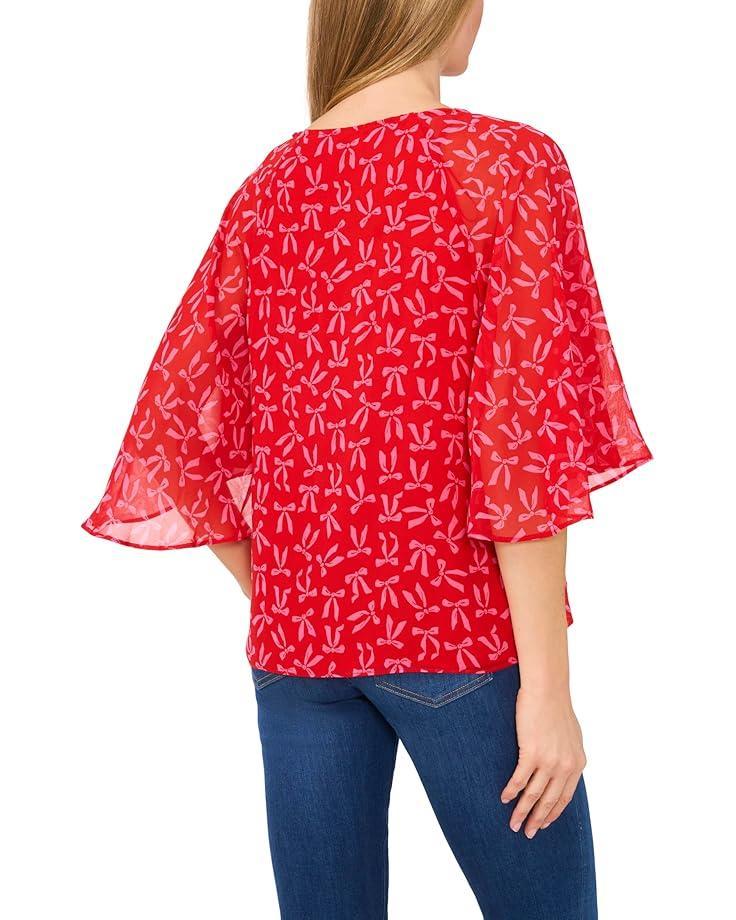 Women's CeCe Tie Neck Raglan Sleeve Top Product Image