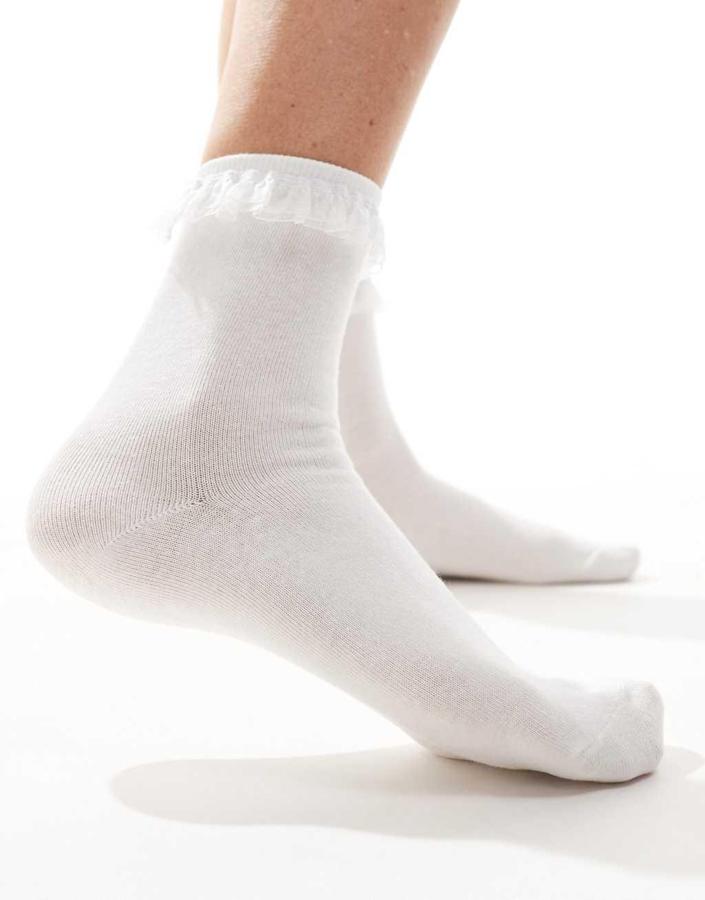 Lindex organza frill edge sock in white Product Image