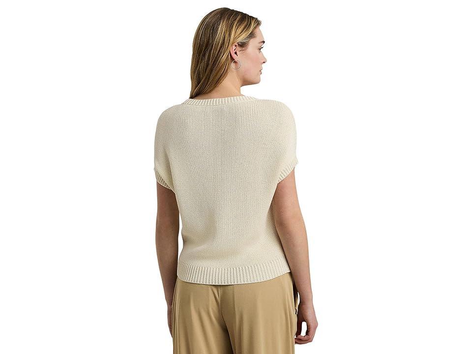 Lauren Ralph Lauren Petite Rib-Knit Short-Sleeve Sweater (Mascarpone Cream) Women's Clothing Product Image