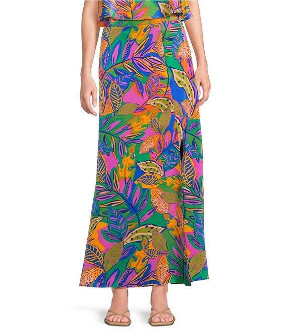 Sugarlips Kenzie High Waisted Multi Tropical Floral Satin Coordinating Maxi Skirt Product Image