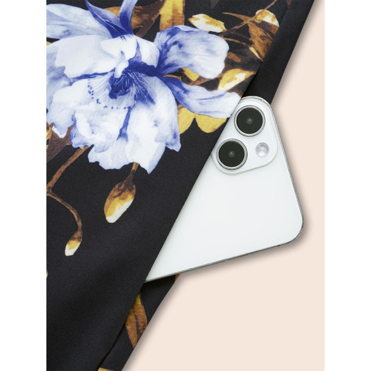Plus Size Floral Print V Neck Lantern Sleeve Dress BlackFlower Women Elegant Non V-neck Elbow-length sleeve Curvy BloomChic 12/L Product Image