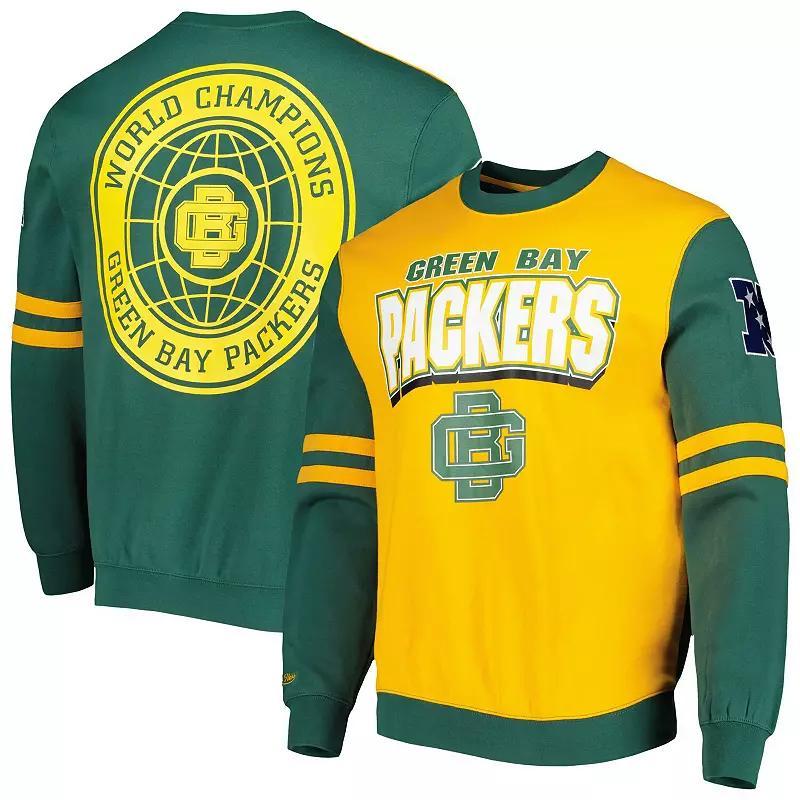 Men's Mitchell & Ness Gold Green Bay Packers All Over 2.0 Pullover Sweatshirt, Size: Large Product Image