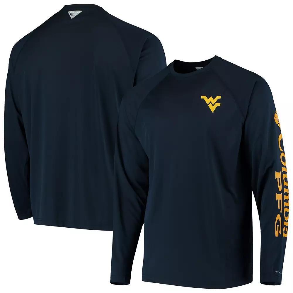 Men's Columbia Navy West Virginia Mountaineers Terminal Tackle Omni-Shade Raglan Long Sleeve T-Shirt, Size: XL, Blue Product Image