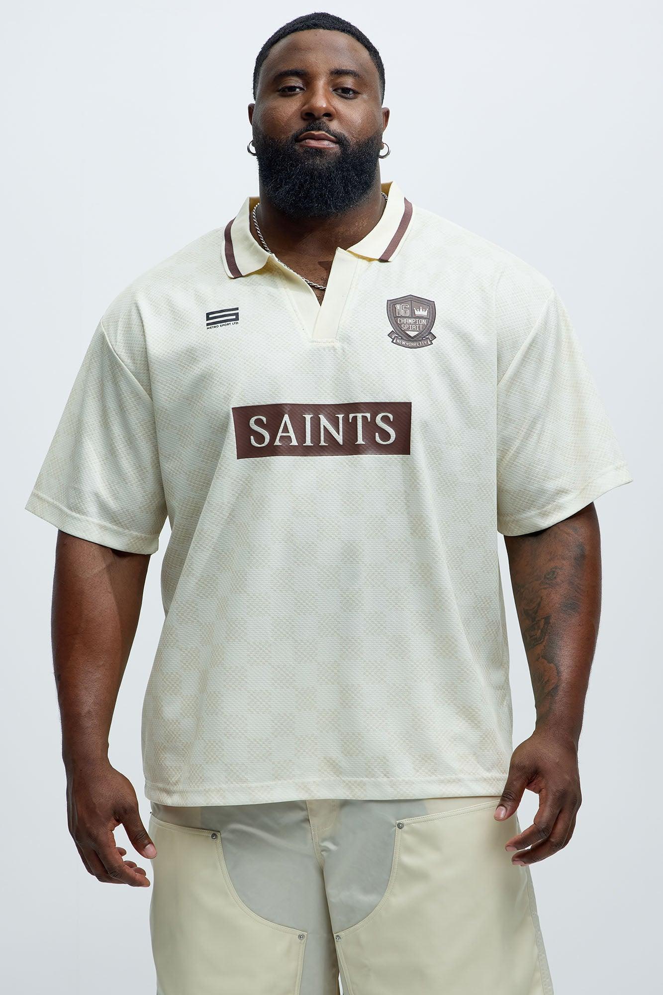 Saints Checkered Johnny Collar Soccer Jersey - Natural/Combo Product Image