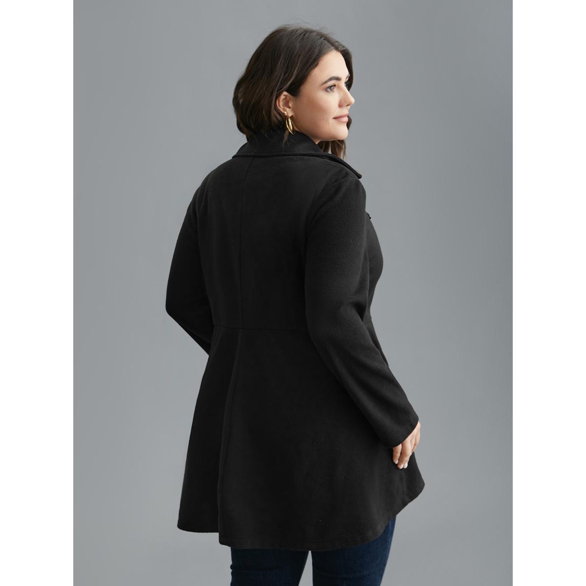 Plus Size Curved Hem Zipper Placket Pockets Coat Women Black Elegant Non Bodycon Ladies Everyday Winter Coats BloomChic 22-24/3X Product Image