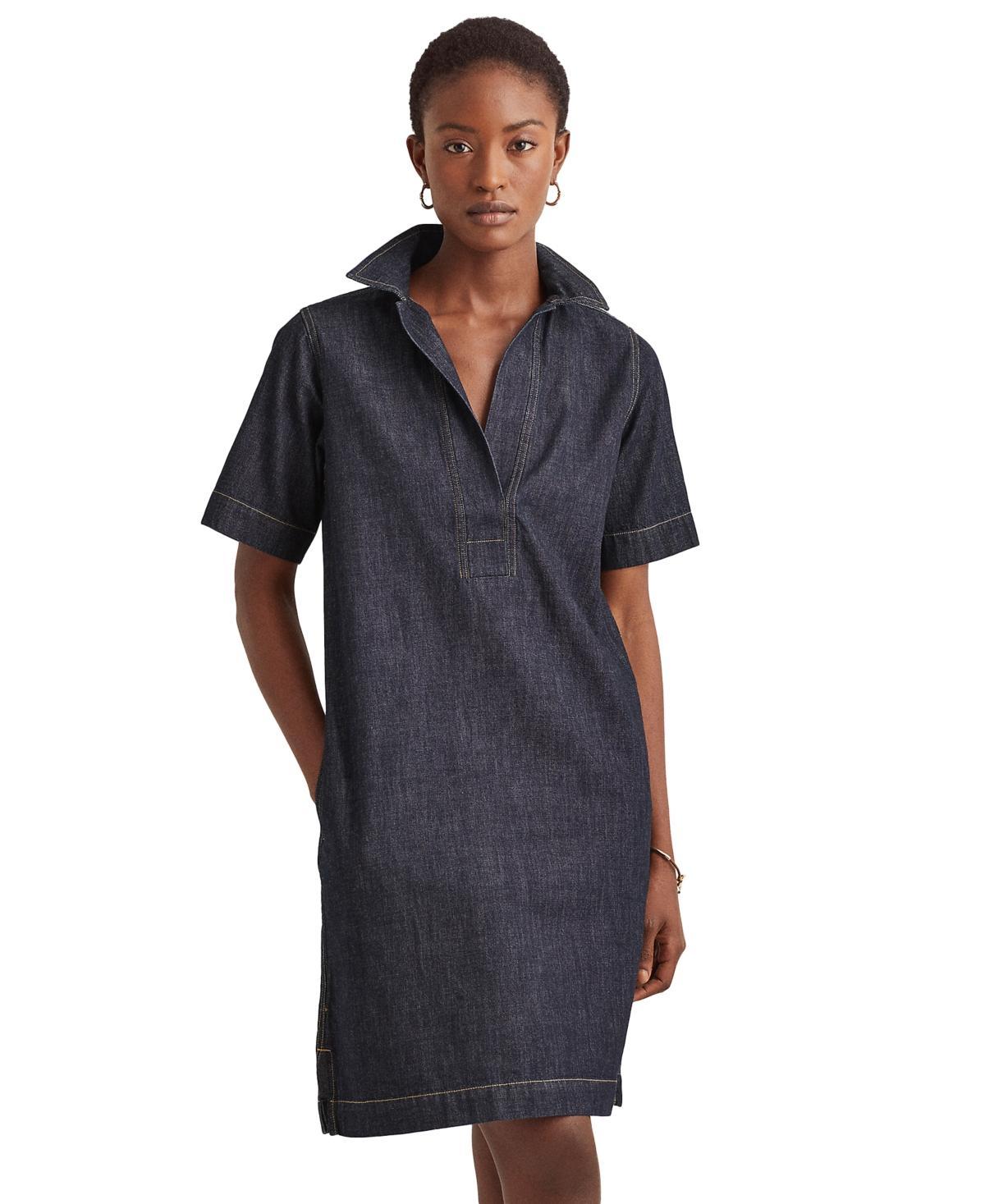 Lauren Ralph Lauren Denim Shift Johnny Collar Short Sleeve Shirt Dress Product Image