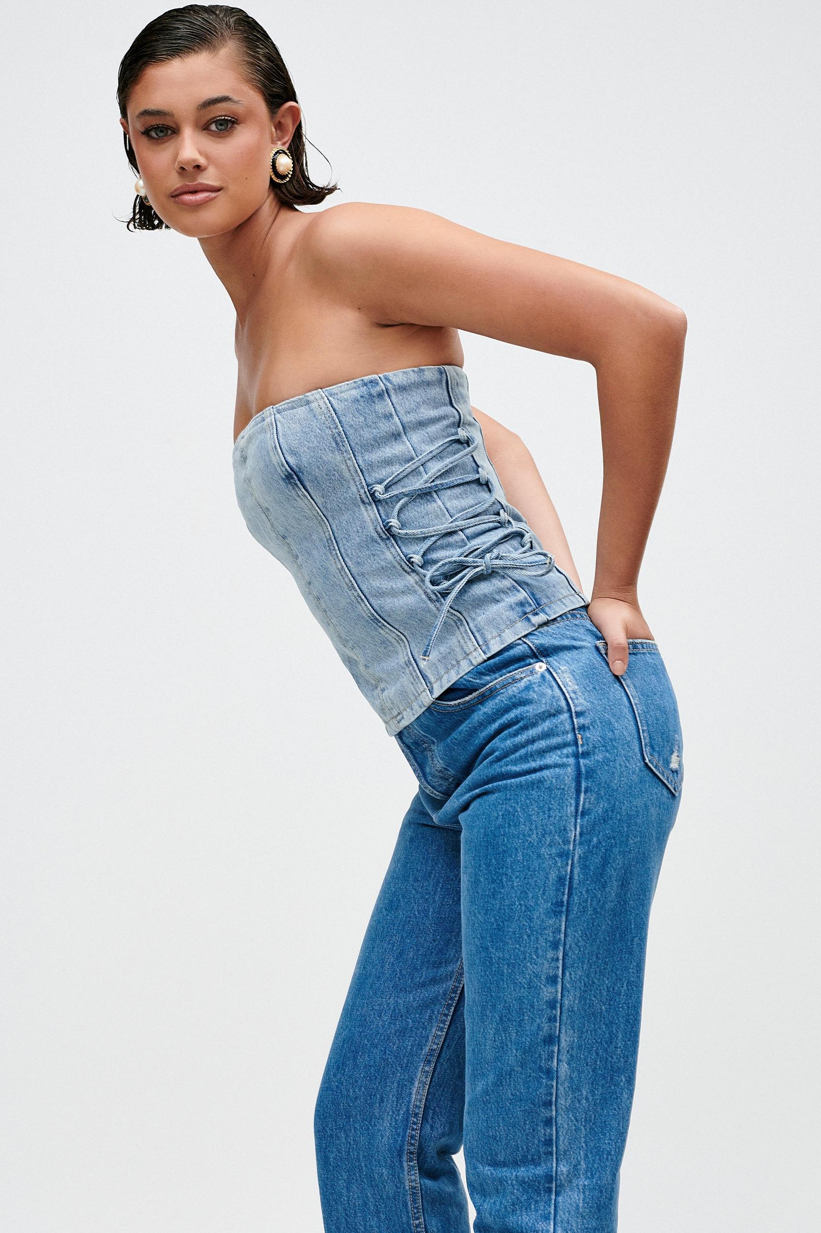 Scheana Denim Corset - Mid Blue Product Image
