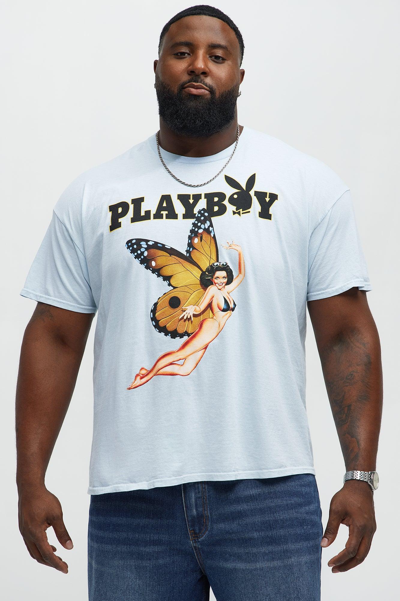 Playboy Butterfly Pinup Short Sleeve Tee - Light Blue Male Product Image