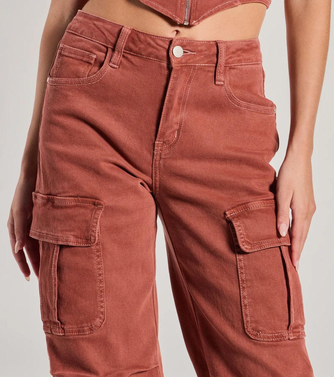 Cool Girl Vibes High Rise Cargo Denim Pants Product Image