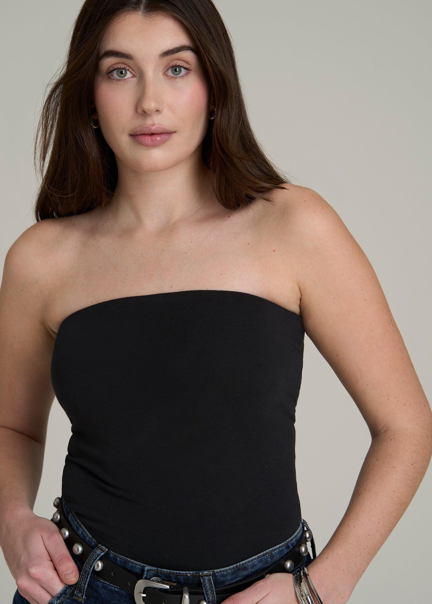 Cotton Tube Top for Tall Women in Black Product Image