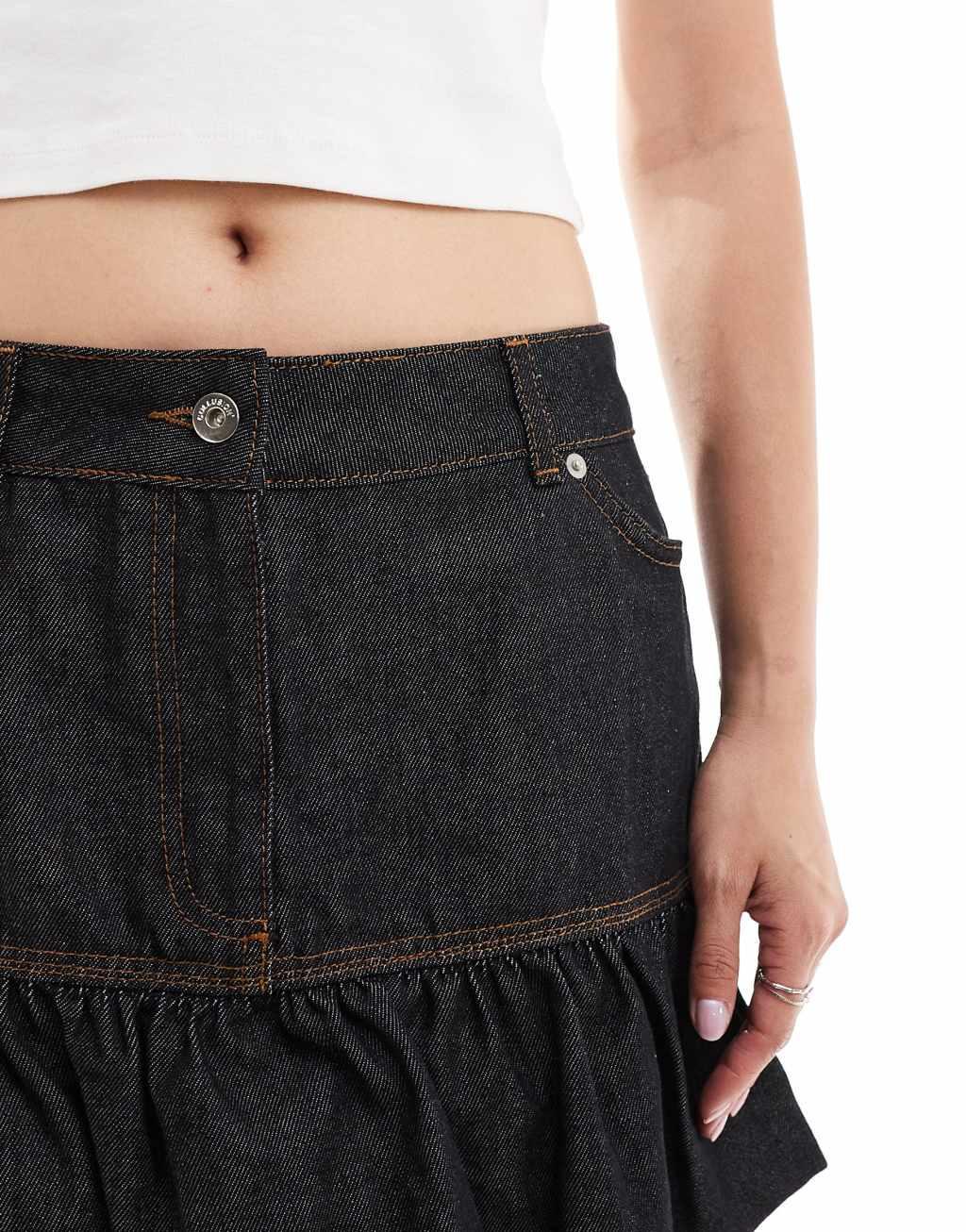 COLLUSION low rise denim bubble mini skirt in rinse wash - part of a set Product Image
