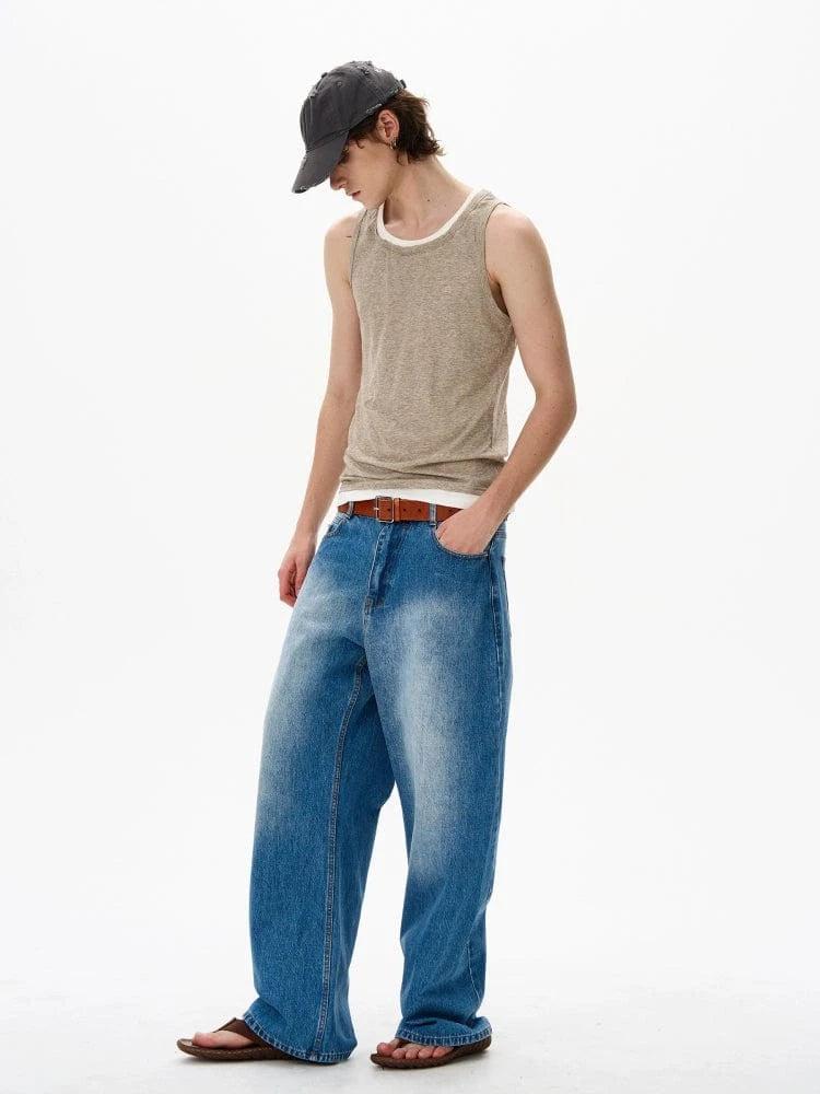 RT No. 18191 WASHED BLUE DENIM STRAIGHT JEANS Product Image