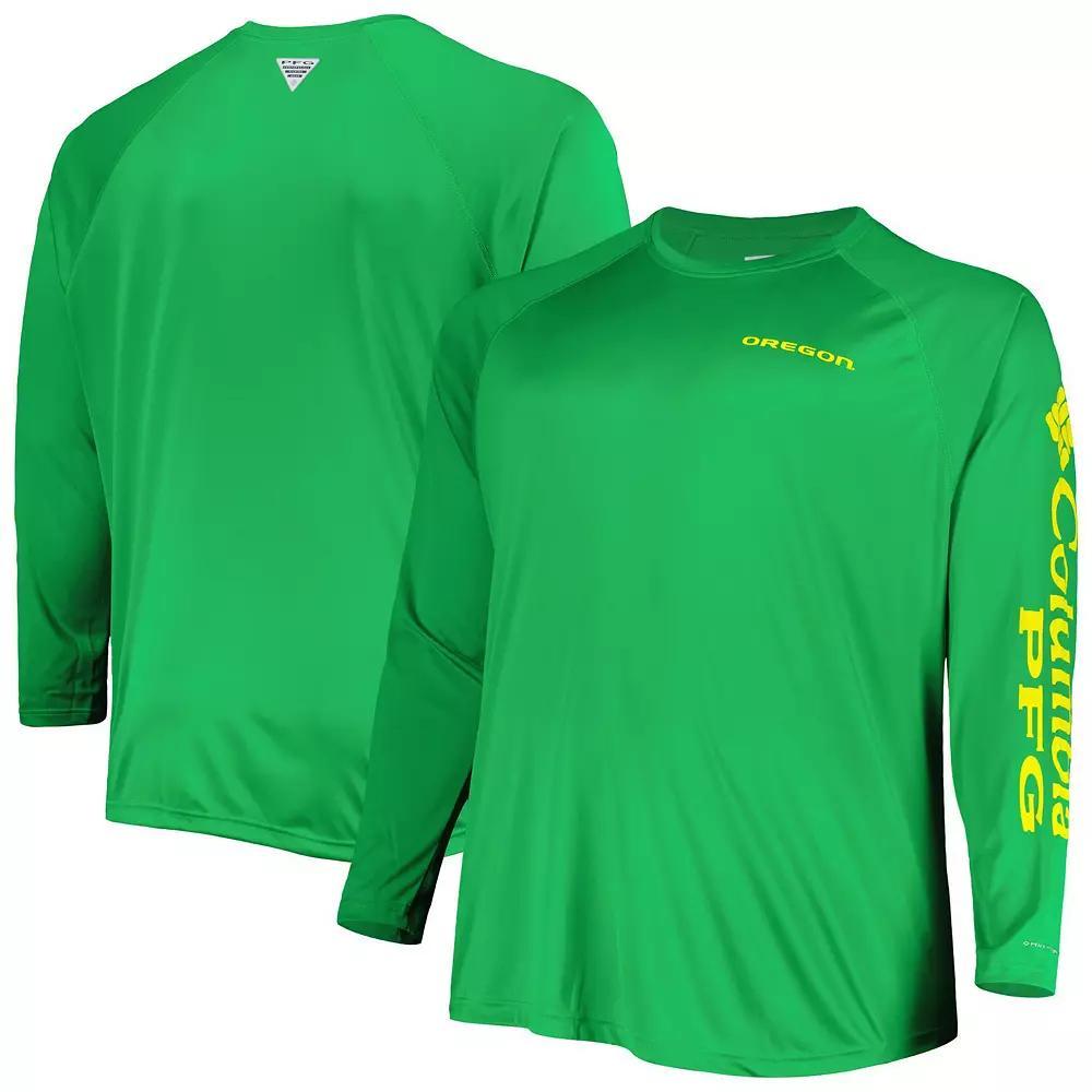 Men's Columbia Green Oregon Ducks Big & Tall Terminal Tackle Team Raglan Omni-Shade Long Sleeve T-Shirt, Size: 3XB Product Image