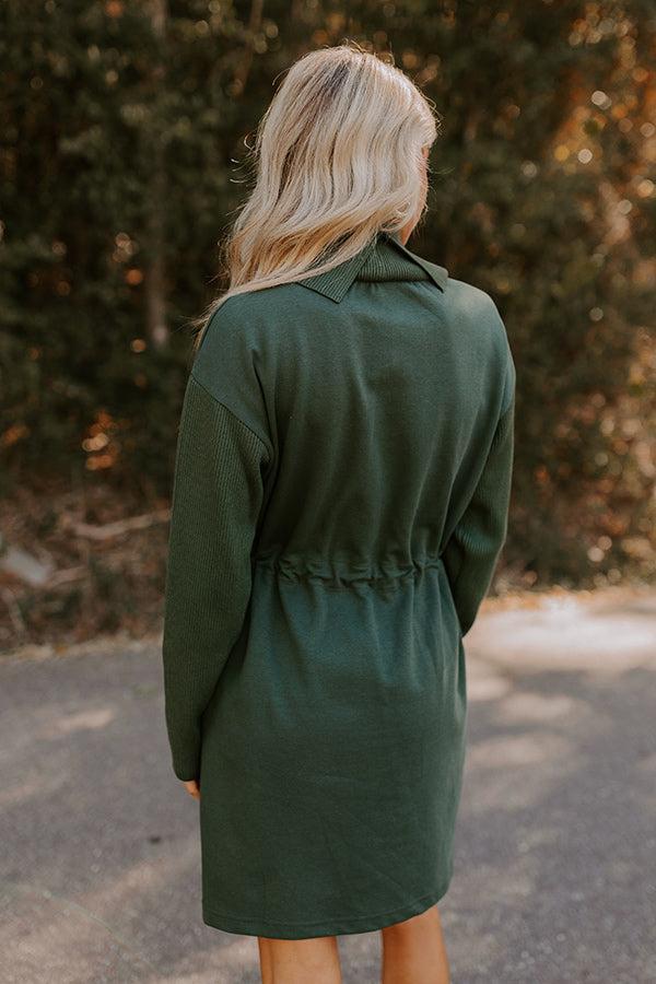 Coffee Shop Cutie Drawstring Mini Dress in Hunter Green Product Image