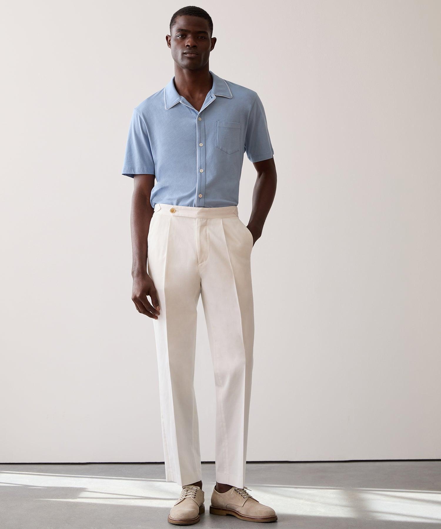 Lightweight Cotton Side Tab Trouser in White Product Image