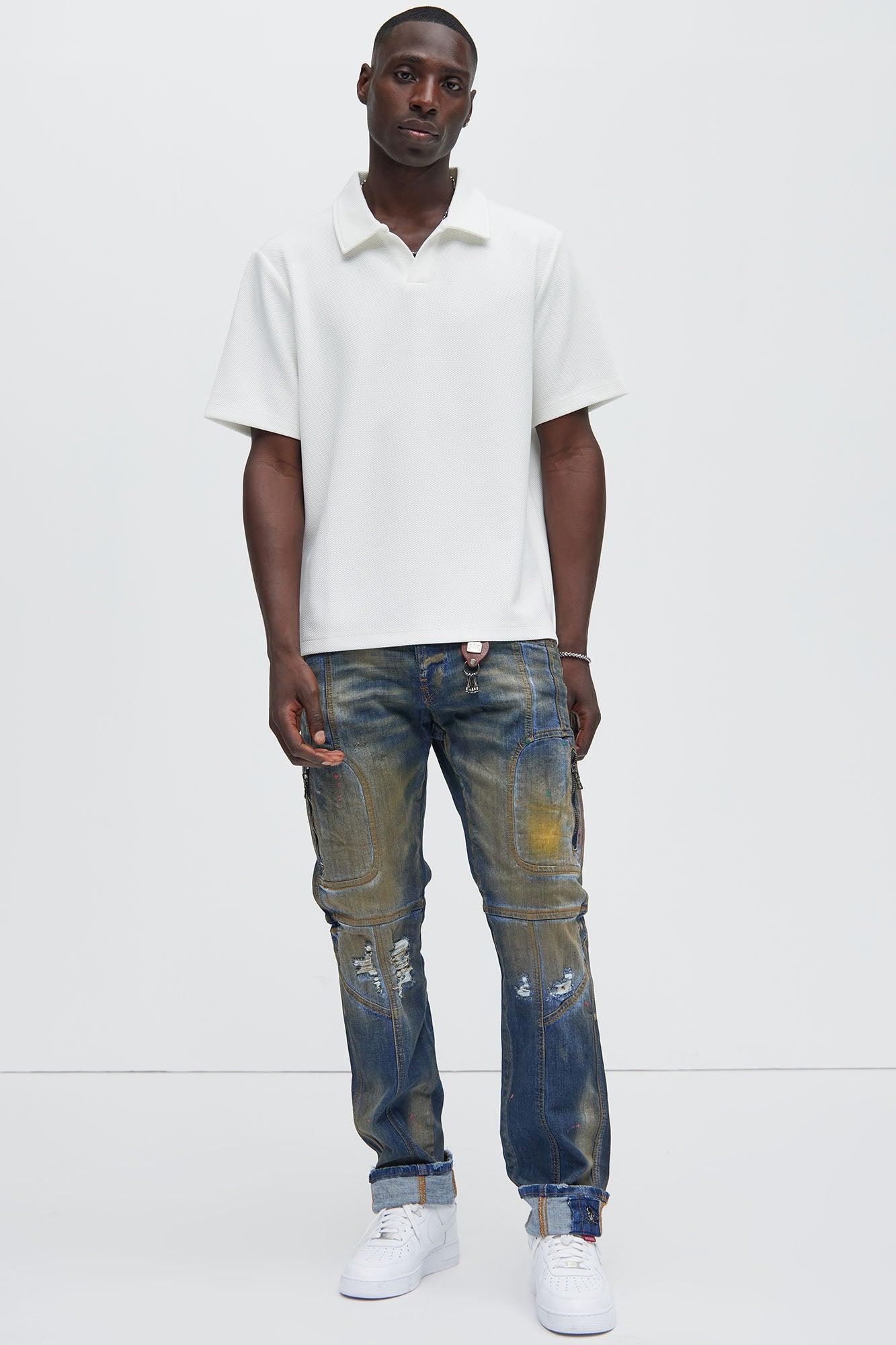 Kamryn Textured Short Sleeve Polo - Off White Product Image