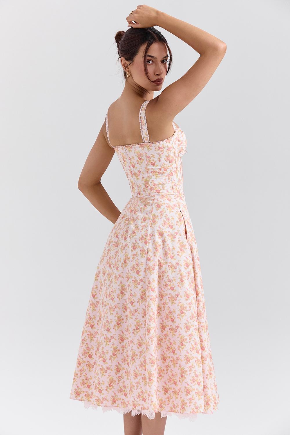 Rosalee  peach poppy print cotton bustier sundress Product Image