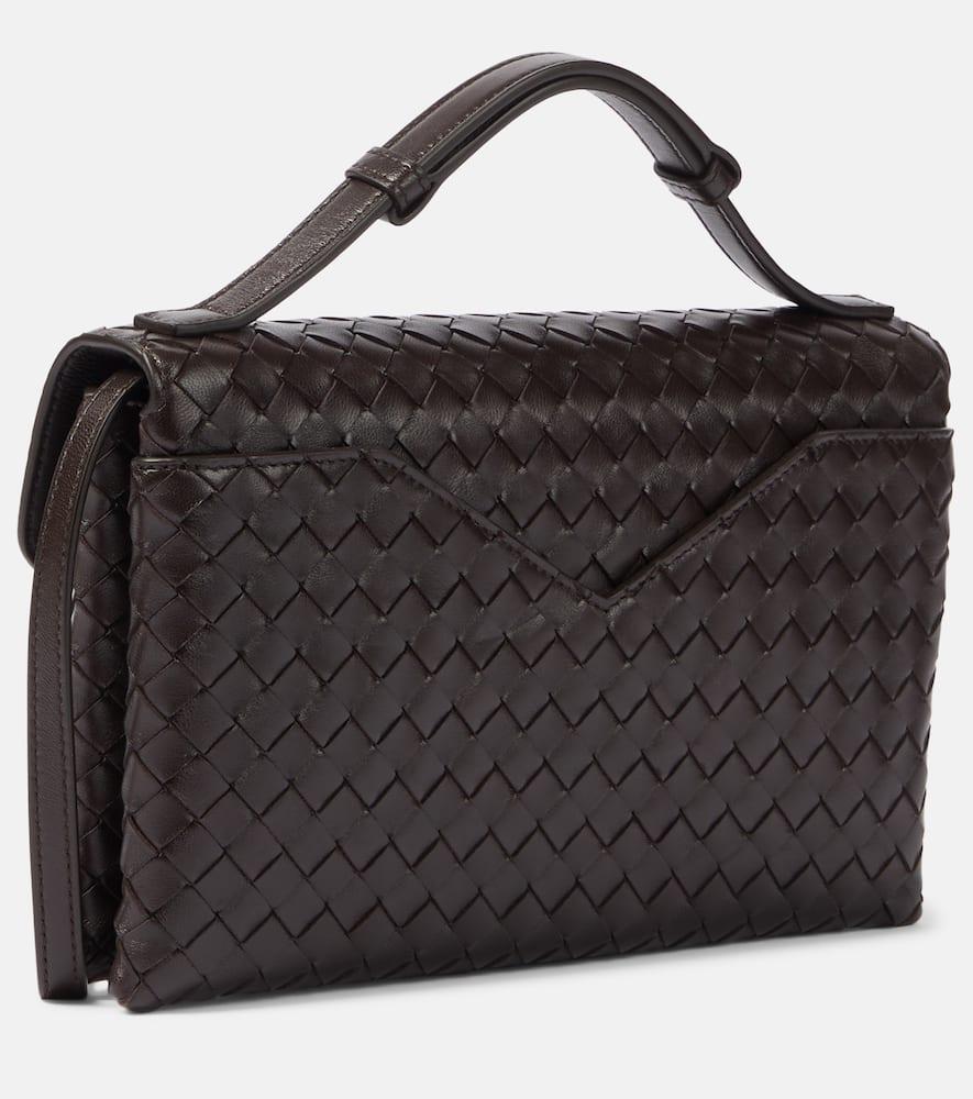 BOTTEGA VENETA Knot Lock Medium Intrecciato Leather Shoulder Bag In Brown Product Image