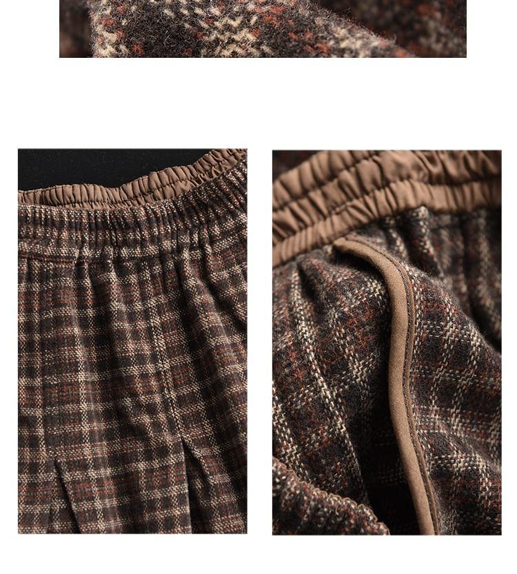 High Waist Plaid Maxi A-Line Skirt Product Image