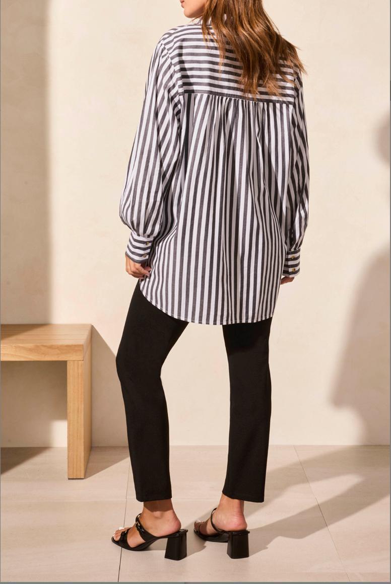 Long Sleeve Stripe Button Up- Black/White Product Image