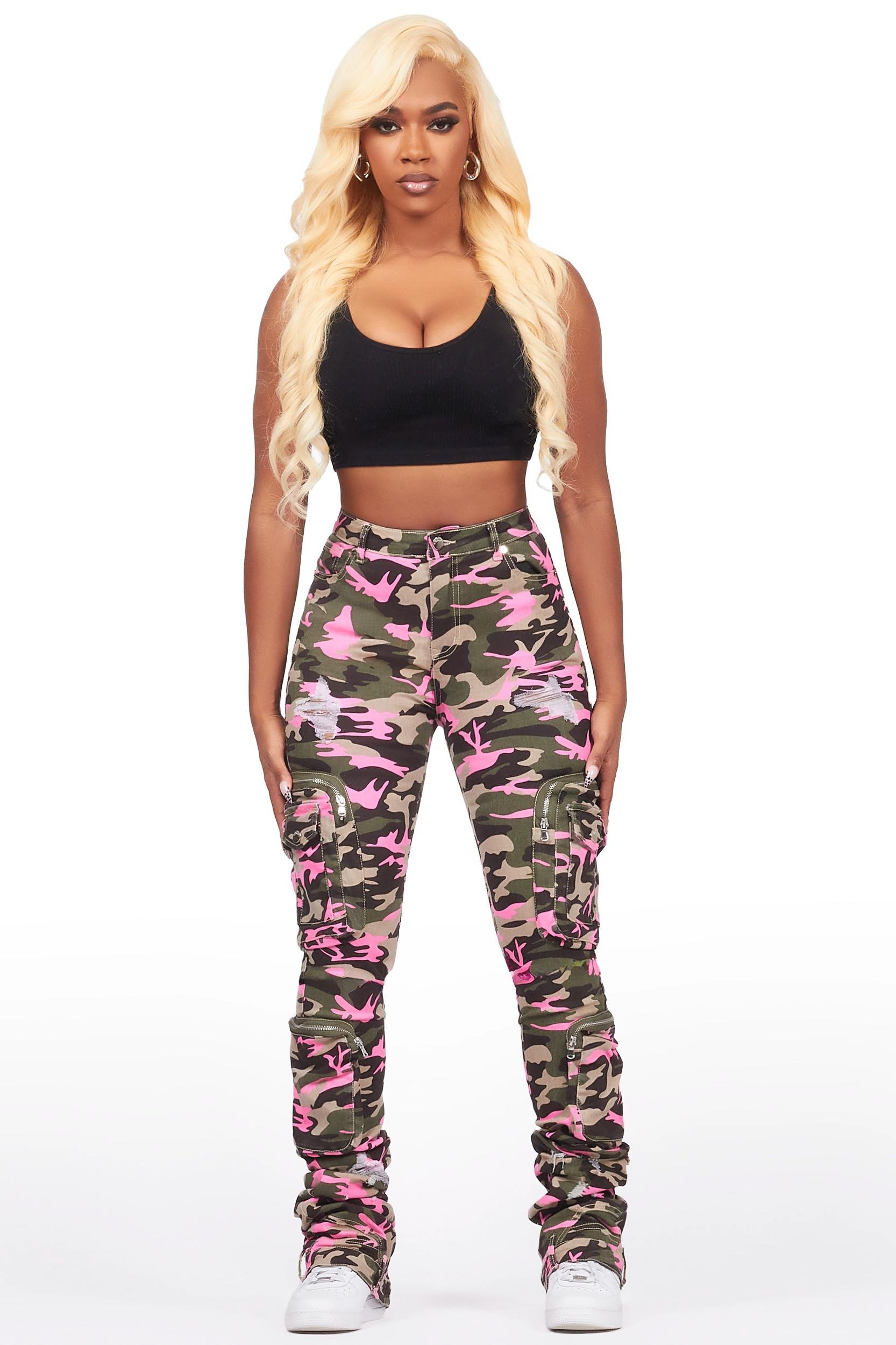 Alisson Green/Pink Camo Cargo Super Stacked Jean Female Product Image