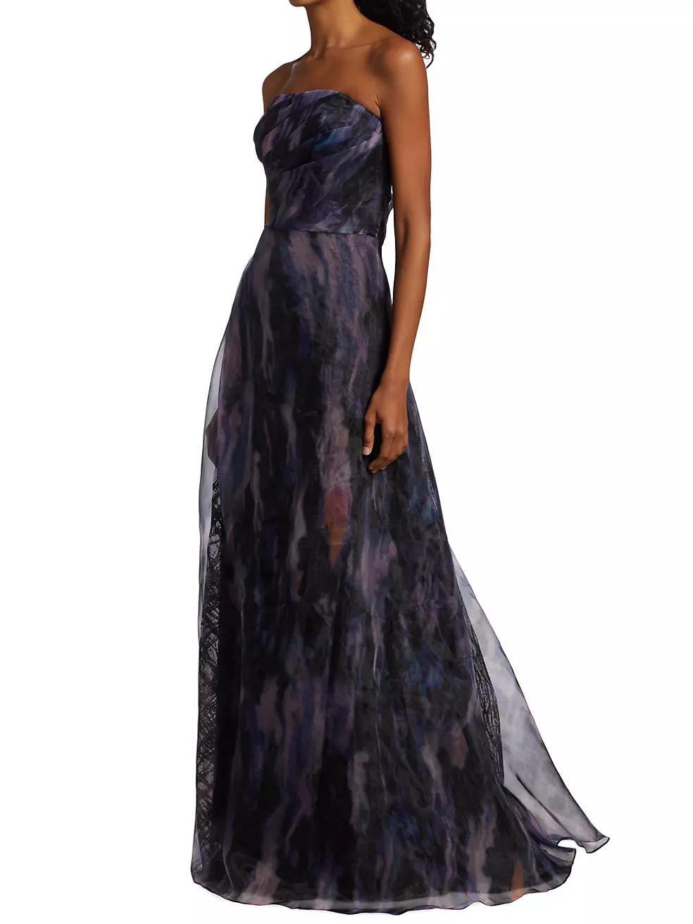 Womens Printed Organza Strapless Gown Product Image