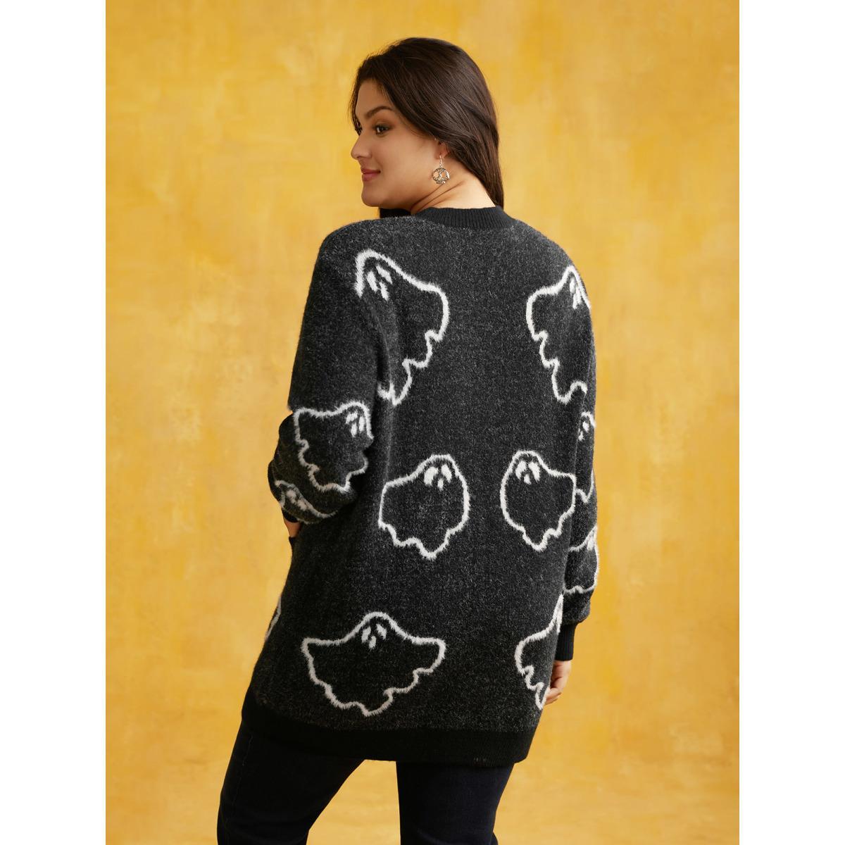 Plus Size Supersoft Essentials Ghost Mink-Hair Like Cardigan Black Women Casual Loose Long Sleeve Everyday Cardigans BloomChic 18-20/2X Product Image