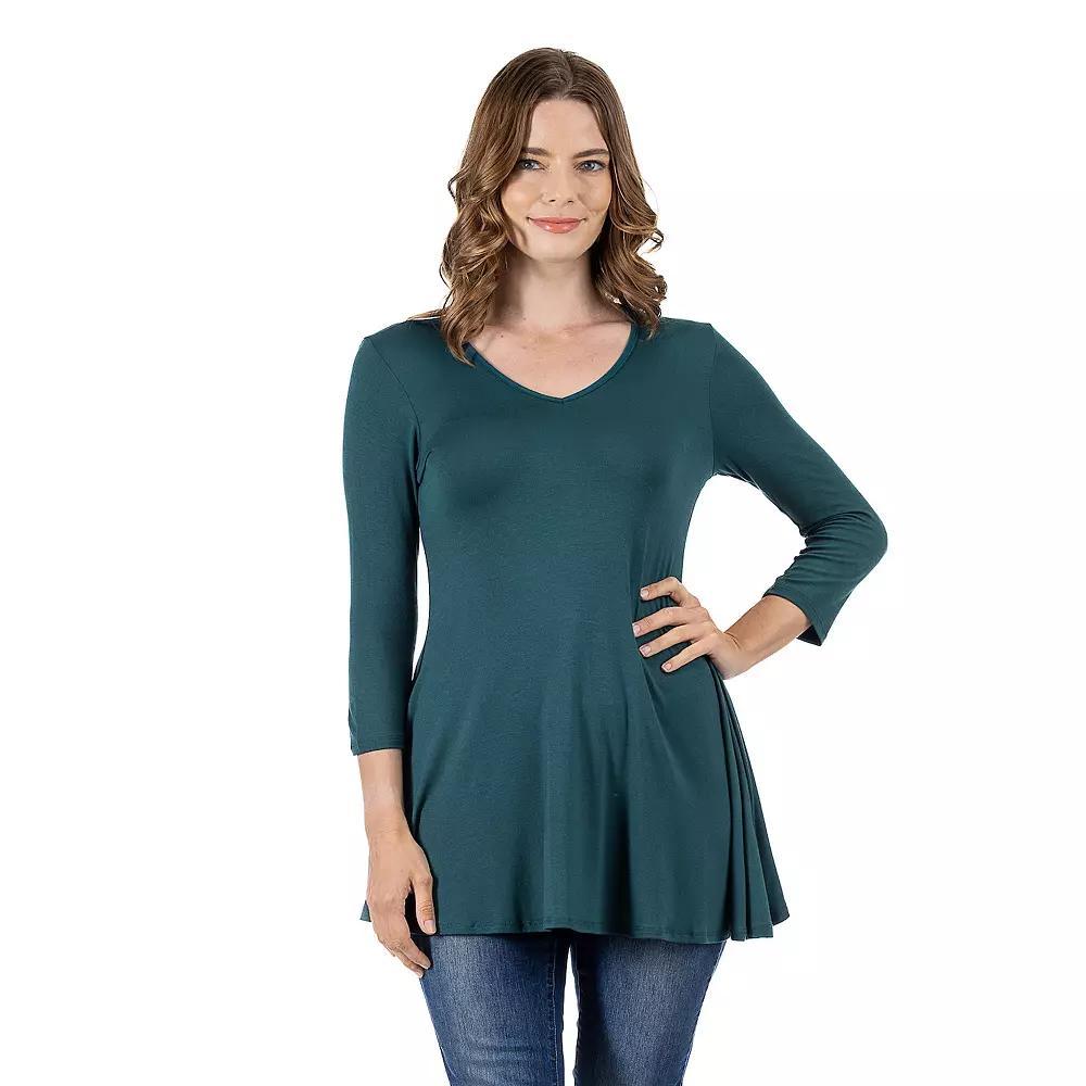 Women's 24Seven Comfort Apparel V Neck Tunic Top, Size: Large, Penny Product Image