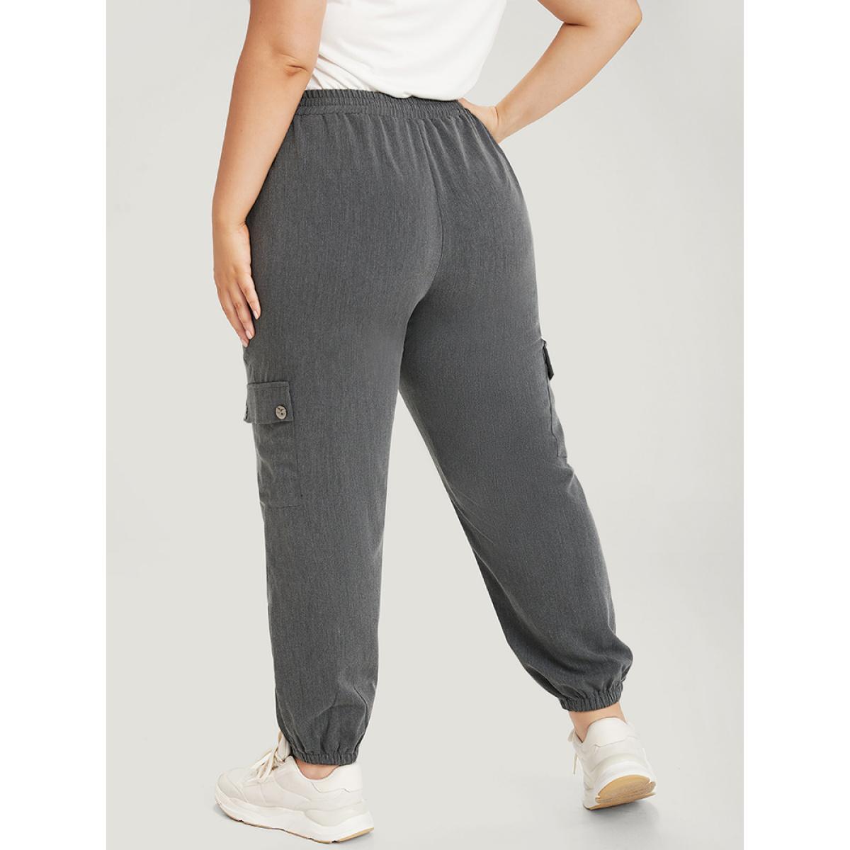 Plain Eyelet Drawstring Flap Pocket Sweatpants DimGray Plus Size Women Casual Dailywear Drawstring 30/6X Bloomchic Product Image