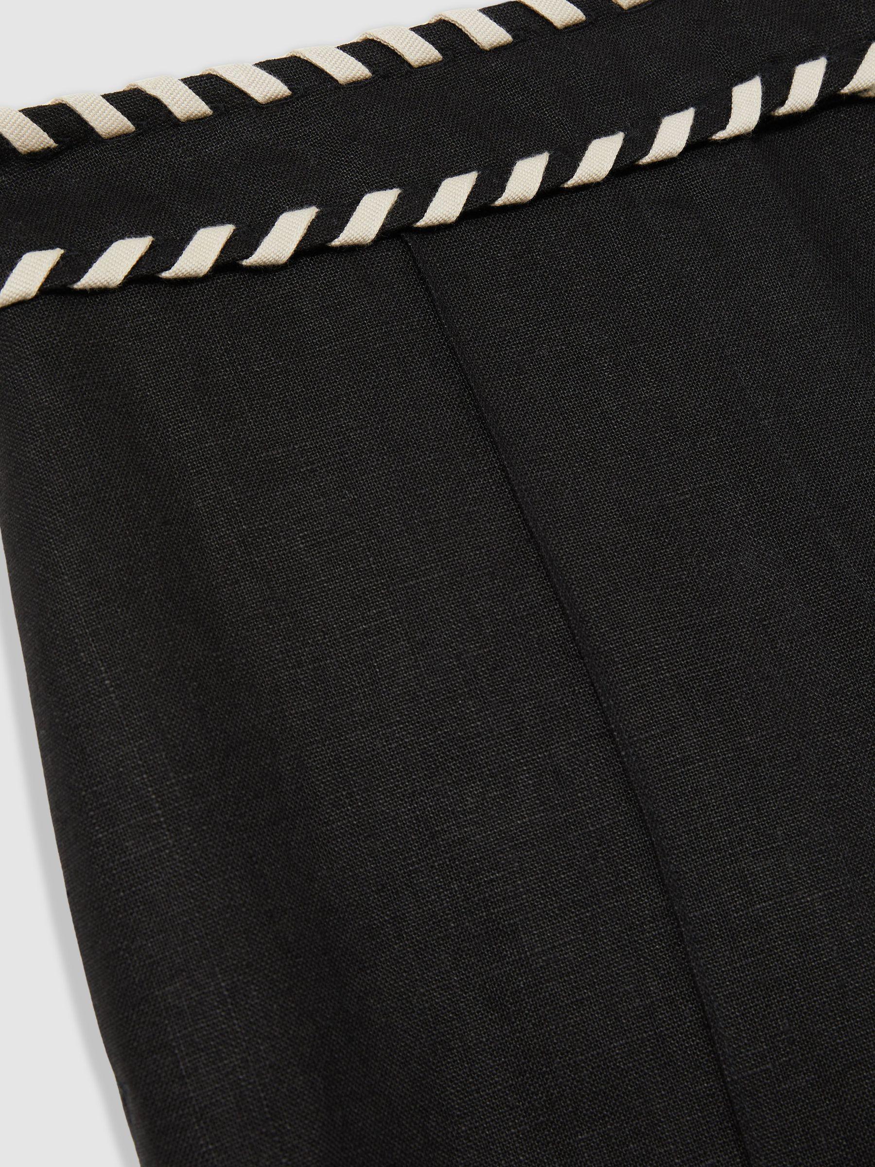 Linen Wide-Leg Whipstitch Trousers in Black Product Image