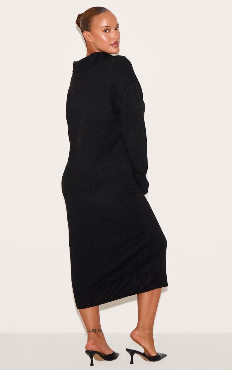 Plus Black Collar Detail Cosy Knitted Midaxi Dress Product Image