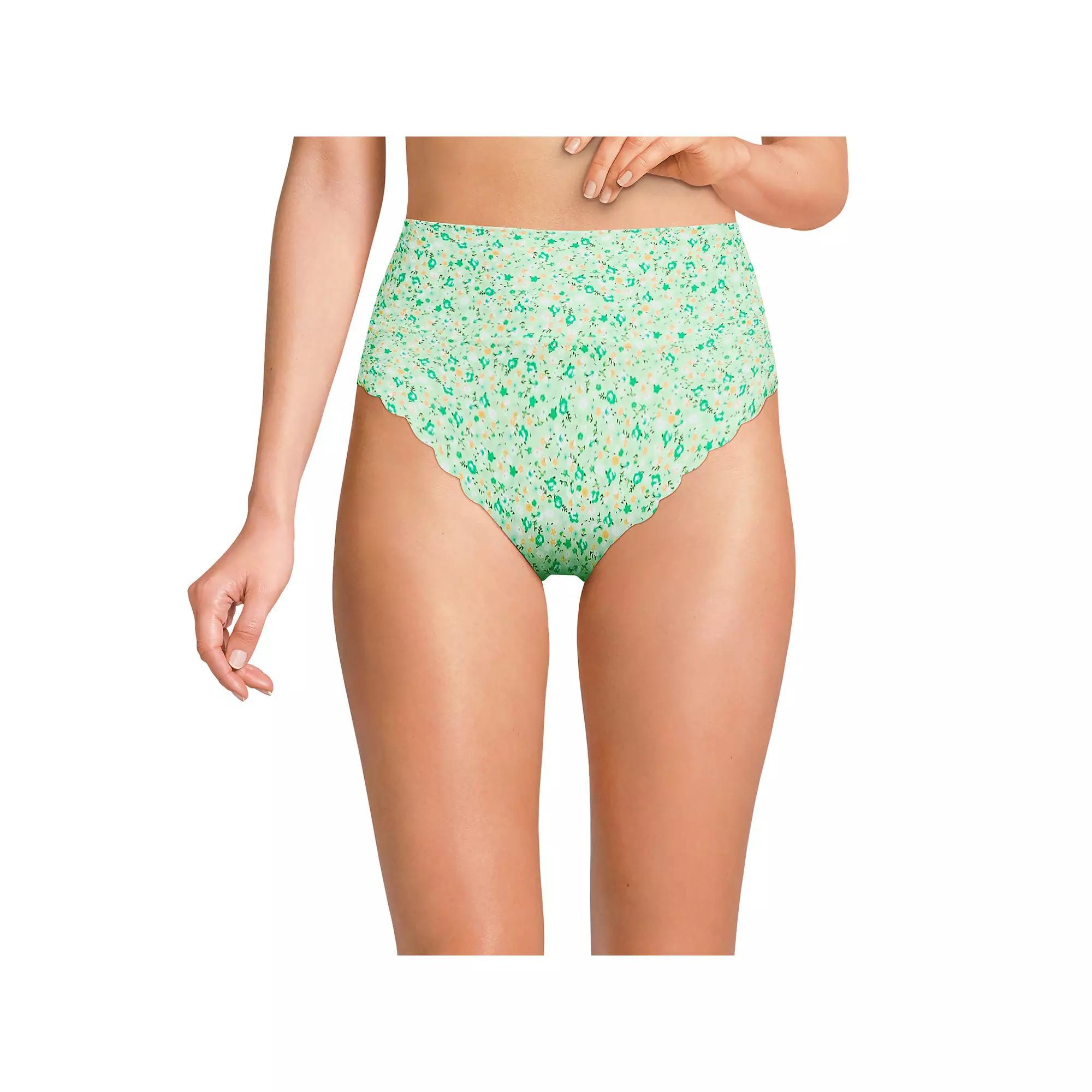 Women's Lands' End Tugless Scallop High Waisted Swim Bottoms, Size: 4, Mint Green Floral Product Image