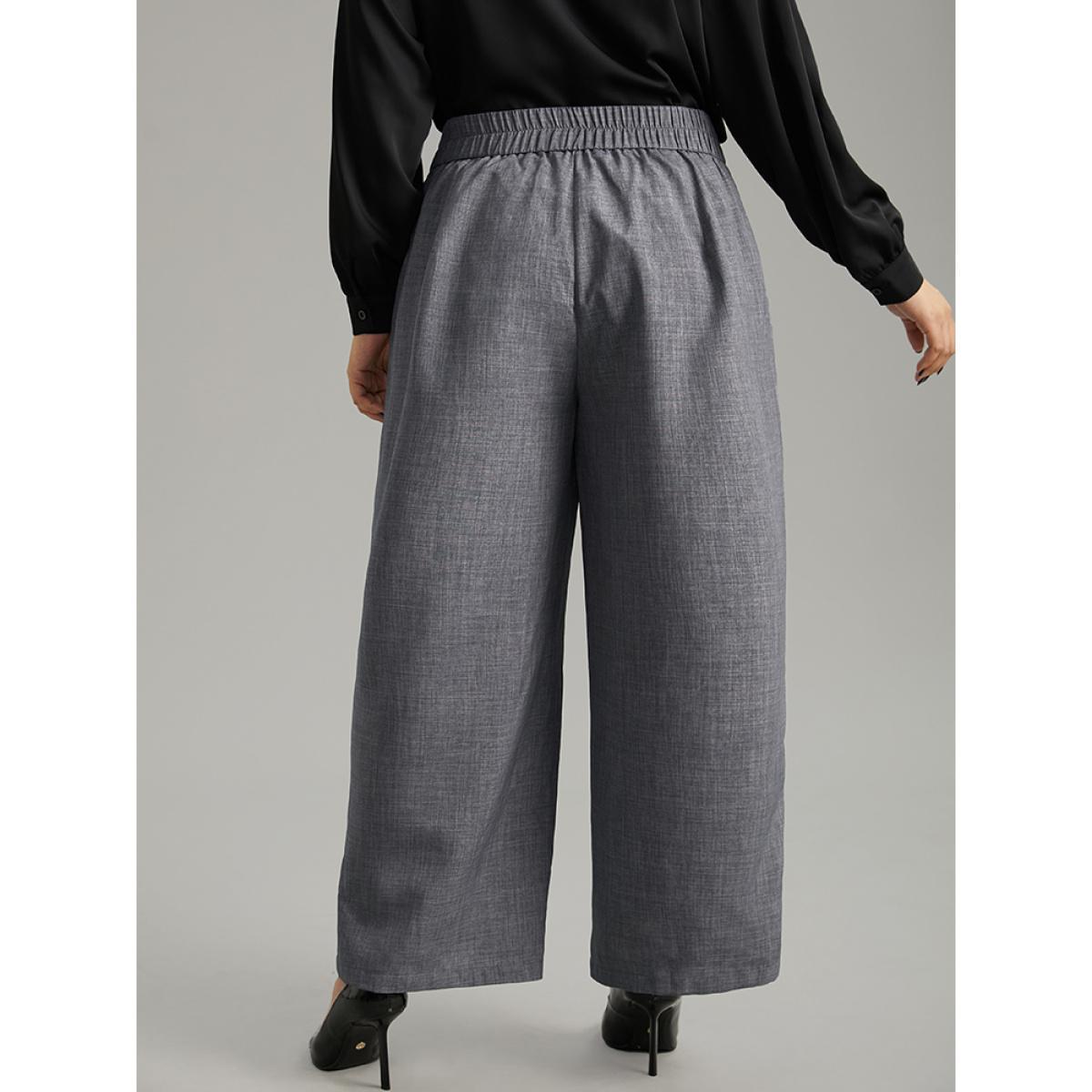 Plus Size Textured Button Up Flap Detail Wide Leg Pants Women Gray Office Wide Leg High Rise Work Pants BloomChic 28/5X Product Image