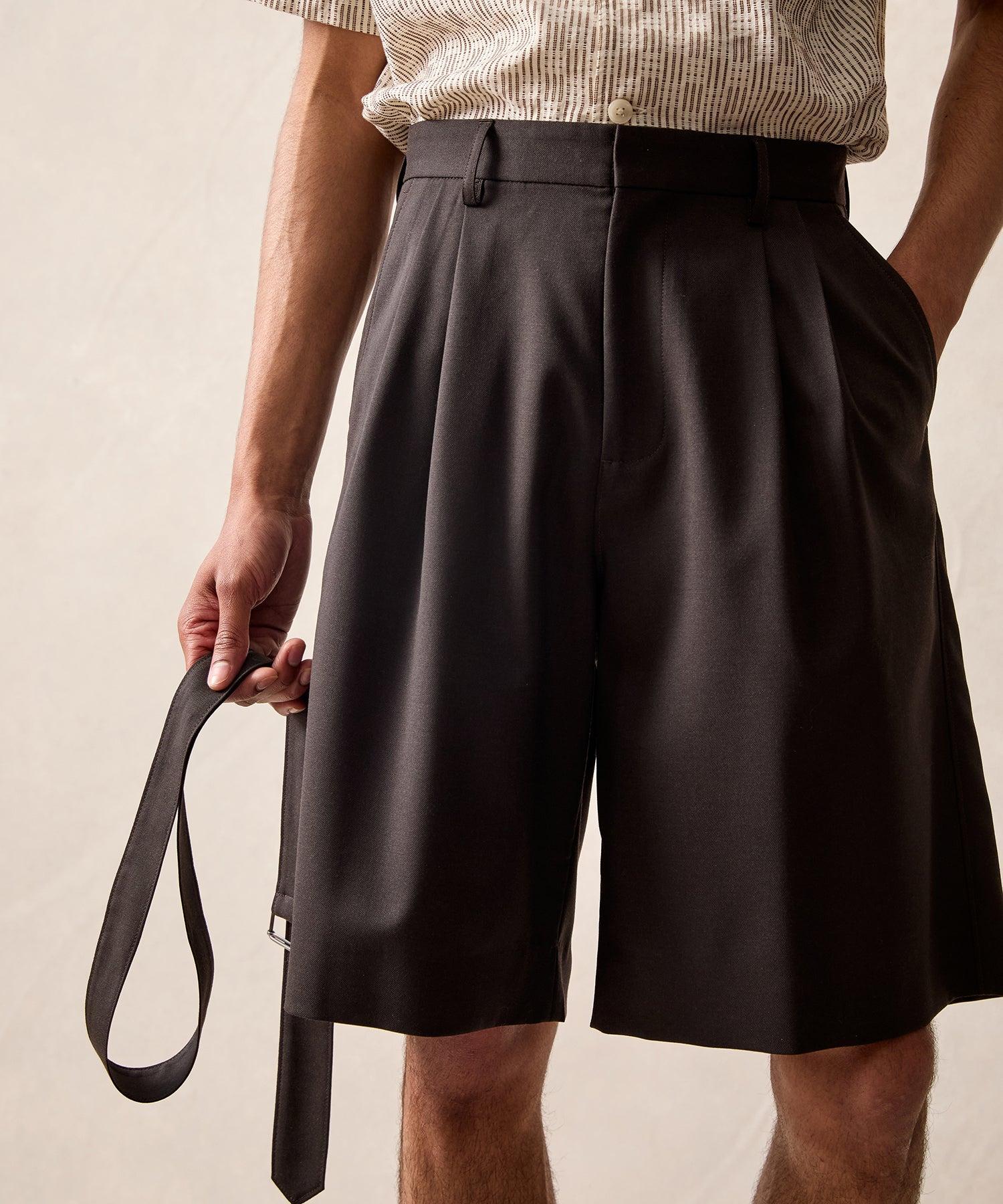 Italian Gabardine Belted Short in Dark Brown Product Image