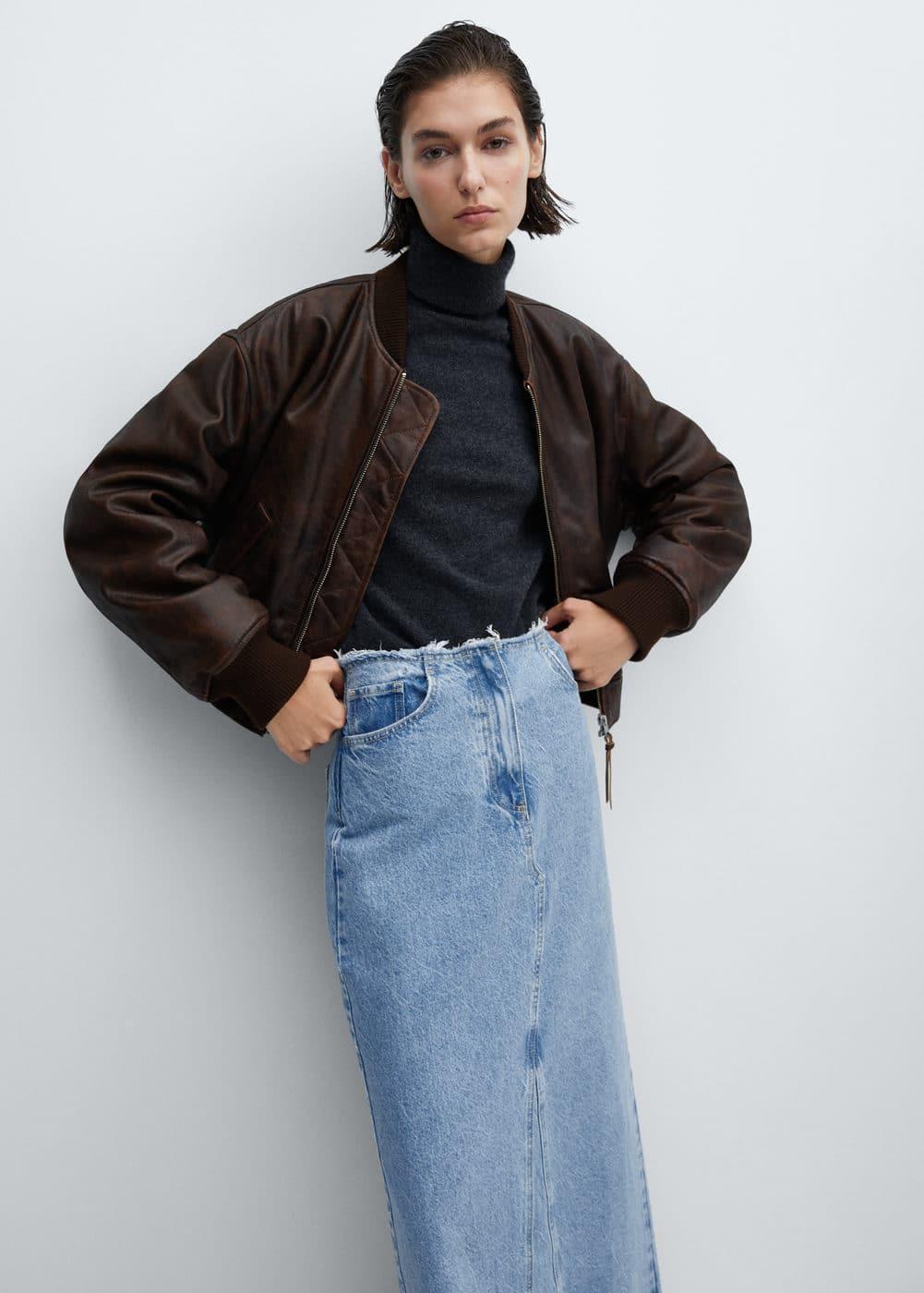 Mango raw hem detail denim maxi skirt Product Image