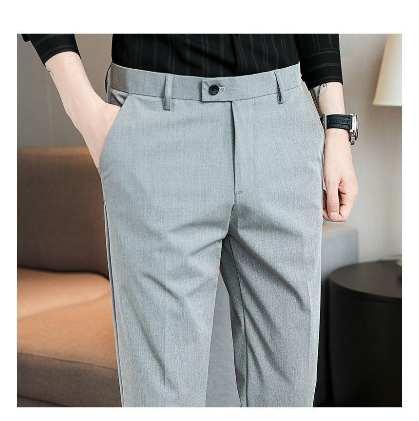 Plain Cropped Straight Leg Dress Pants Product Image