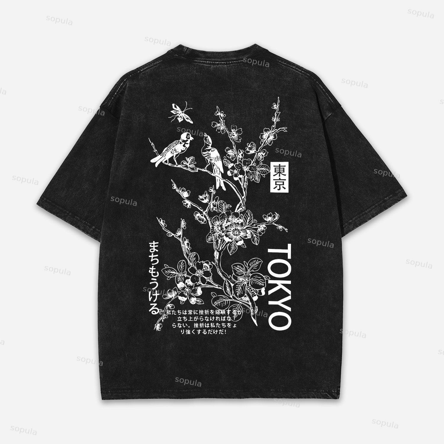 Vintage Tokyo Art Graphic Acid Washed T-shirt Product Image
