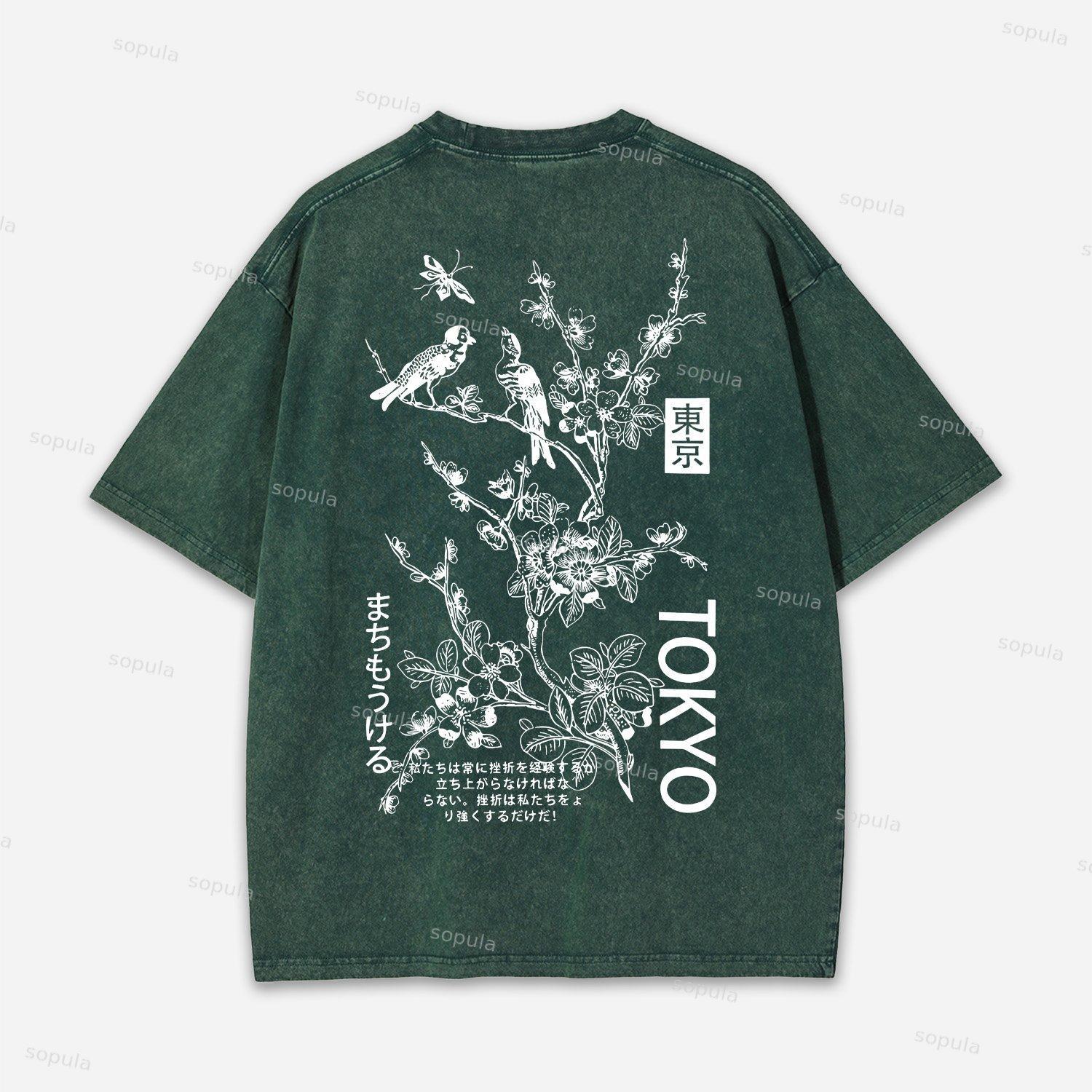 Vintage Tokyo Art Graphic Acid Washed T-shirt Product Image